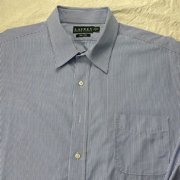 Lauren Ralph Lauren Dress Shirt‎ 18 34/35 Blue Pinstripe Long Sleeve Button Down - Picture 4 of 12